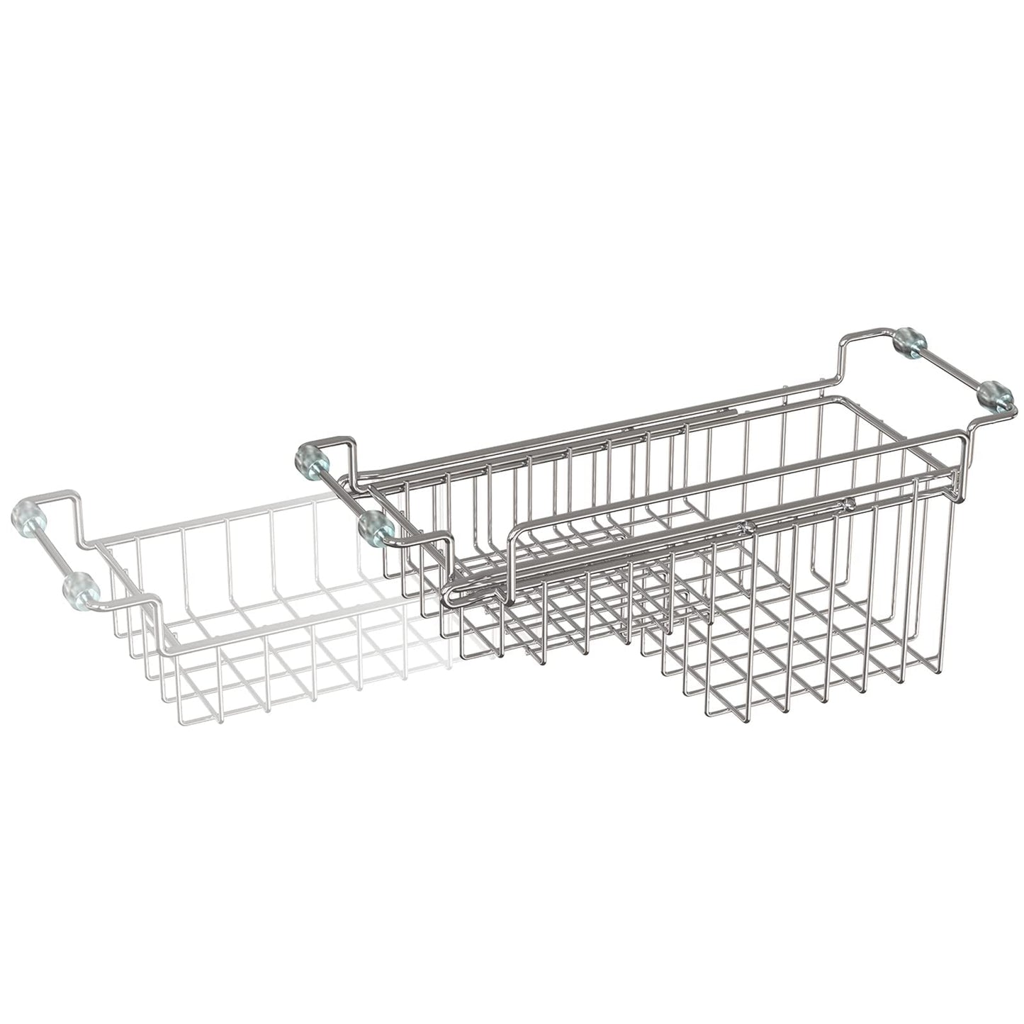 FavoThings Over The Kitchen Sink Caddy Sponge Holder Organizer Drying Rack Expandable for Sponge Brush Soap Dish Cloth Rag, Stainless Steel (12.25" to 17.25")