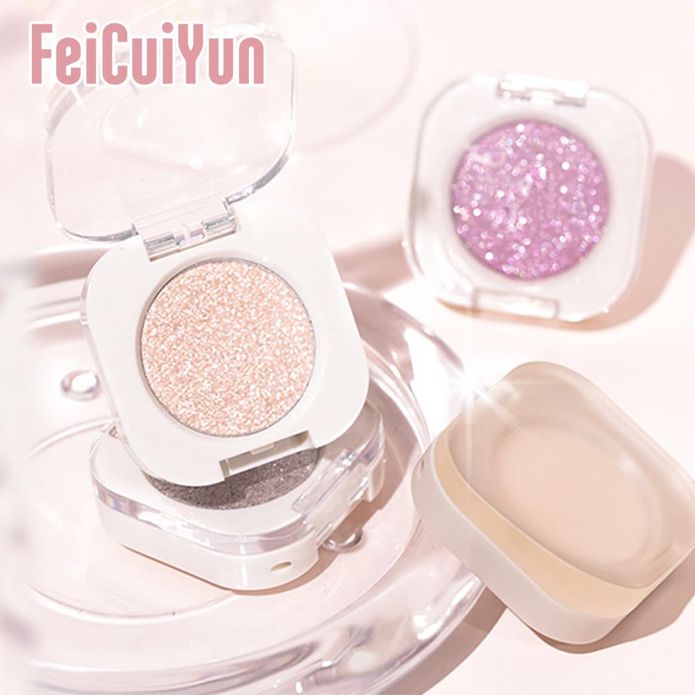 FeiCuiYun Glitter Shimmer Sparkle Eye Shadow Palette Makeup for Old Women, Pearl White Silver Glitter Shimmer Metallic Holographic Iridescent Cream Iridescent Single Monochrome Eyeshadow Makeup, 11