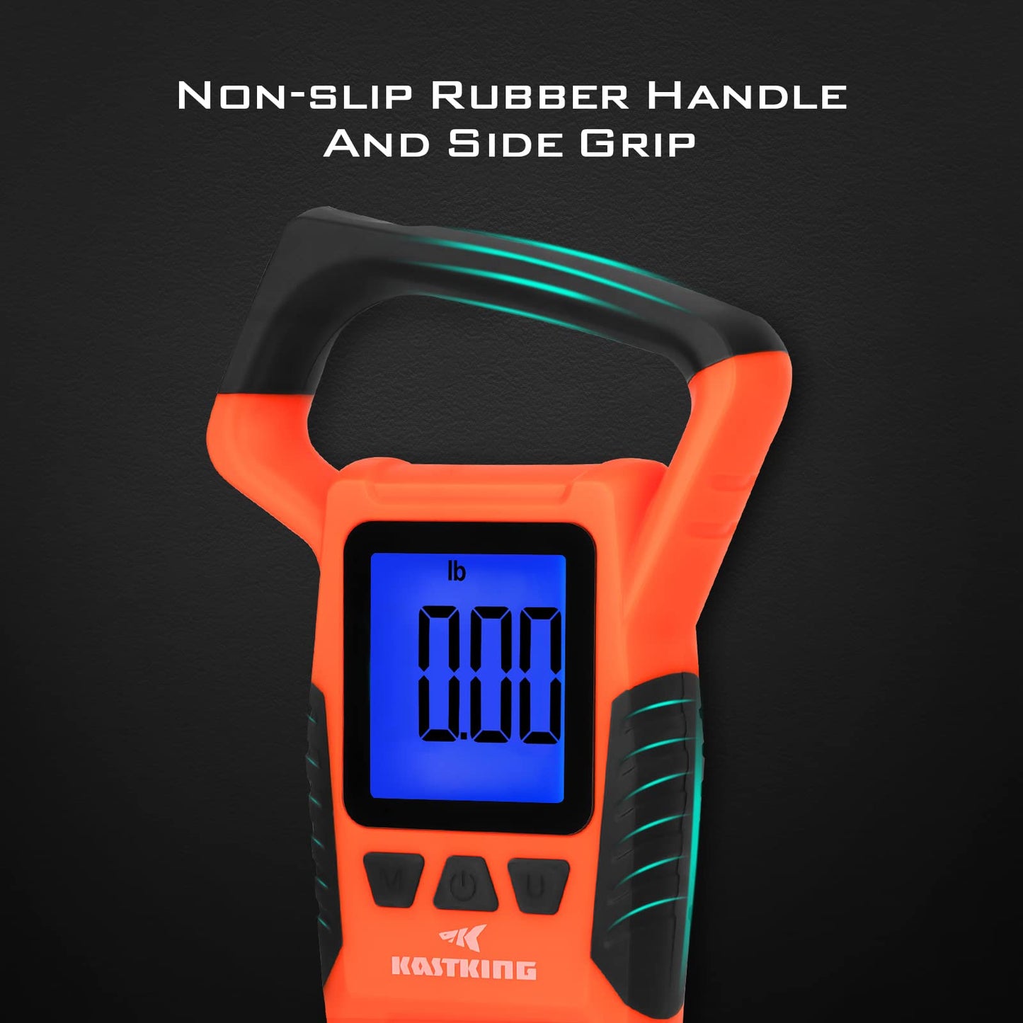 KastKing Fish Scale, WideView Floating Waterproof Digital Scale with No-Puncture Lip Gripper, 2.5” Large LCD Display, 110lb Capacity, Stores up to 9 Weights, Orange