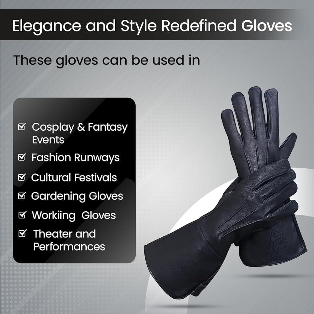 Generic Glamtron Medieval Renaissance Gloves Pure Lambskin Leather Cosplay Gauntlet Gloves Long Arm Cuff (X Large), Black