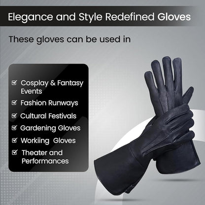 Generic Glamtron Medieval Renaissance Gloves Pure Lambskin Leather Cosplay Gauntlet Gloves Long Arm Cuff (X Large), Black