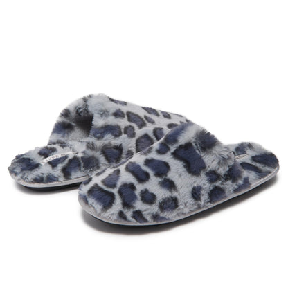 Laura Ashley Scuff Slippers, Plush Animal Print Slip-Ons for Women