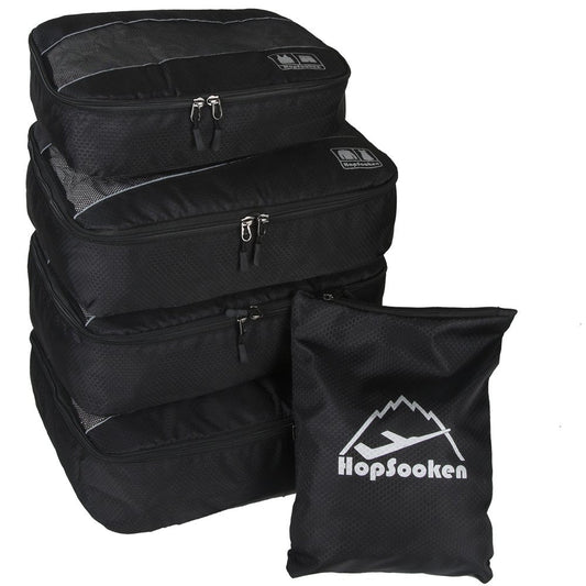 Hopsooken 5 Set Packing Cubes for Travel Large Suitcase Luggage Organizer Bags Travel Accessories Vacation 4 Cubes 1 Laundry Pouch Bag (Black)