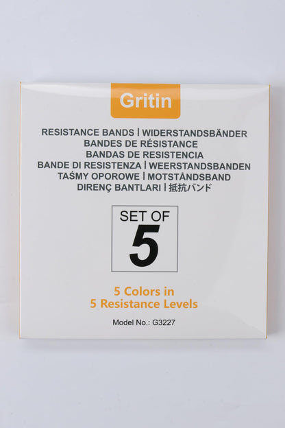Gritin Resistance Bands, [Set of 5] Skin-Friendly Resistance Fitness Exercise Loop Bands with 5 Different Resistance Levels - Carrying Case Included - Ideal for Home, Gym, Yoga, Training