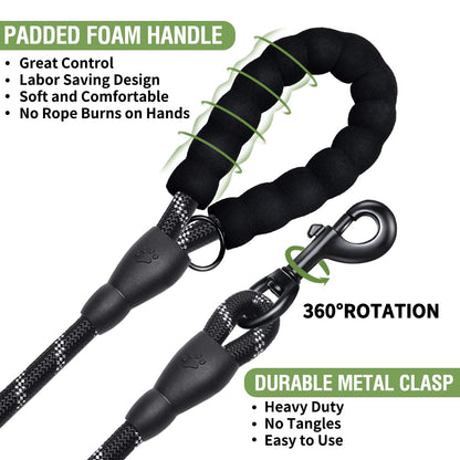 COOYOO 2 Pack Dog Leash 6 FT Heavy Duty - Comfortable Padded Handle - Reflective Dog Leash for Medium Large Dogs with Collapsible Pet Bowl Set 6-Black+Green
