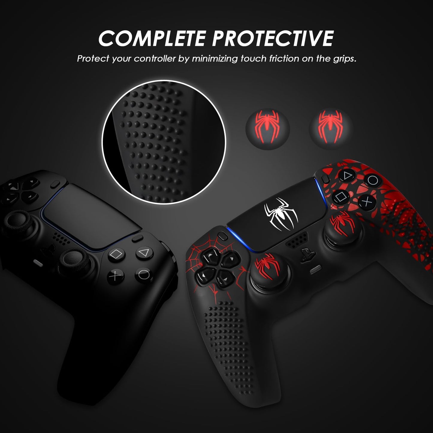 JORREP Anti-Slip PS5 Controller Skin, PS5 Controller Accessories, Non-Slip Silicone PS5 Controller Cover Case with Thumb Grip Gaps, Touch Pad Sticker and Cover Wrap Stickers