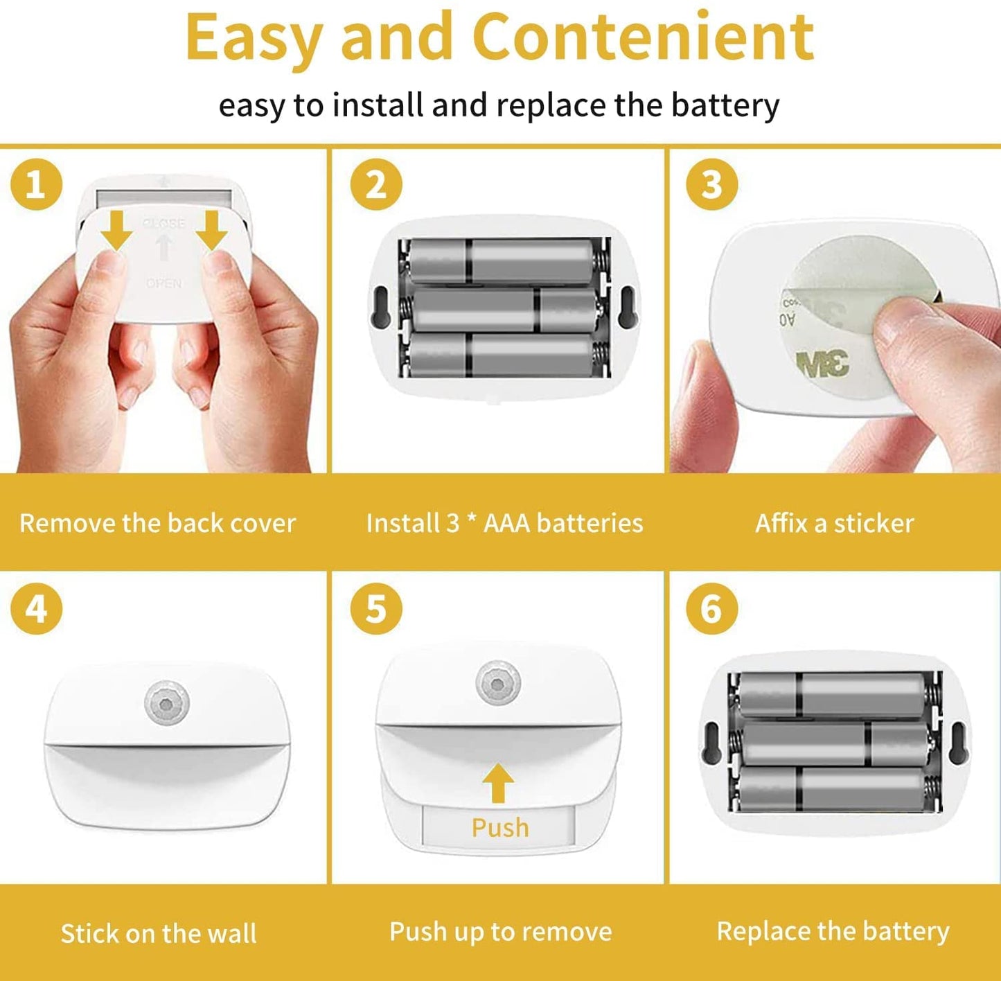 LED Night Light with Motion Sensor, AmmToo Motion Light with Battery, Indoor Night Light, Cabinet Lighting, Auto On/Off Light Sensor Light for Hallway, Stairs, Bathroom, Bedroom (Pack of 2)