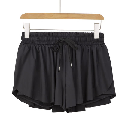 Flowy Athletic Shorts for Women Gym Yoga Workout Running Sweat Short Pants Spandex Butterfly Tennis Skort Skirt with Pockets Underneath Girls Cute Comfy Trendy Clothes Casual Summer Outfits Black M