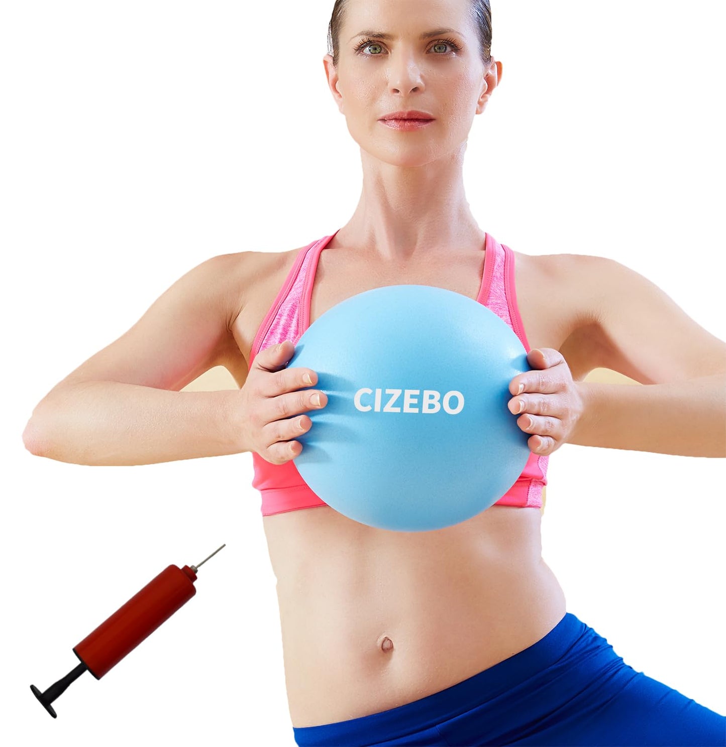 CIZEBO Pilates Ball 8 inch, Small Exercise Ball for Between Knees with Needle Pump for Core Workout & Physical Therapy Yoga PT, Blue