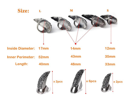 10 Pcs Halloween Costume Claws Fake Nails Ring Set, Bestga Gothic Punk 3 Sizes Crystal Full Finger Rings Paved Paw Bend Fingertip Fingernail Claw Girls Women Men Ring False Easy Long Nails (Black)