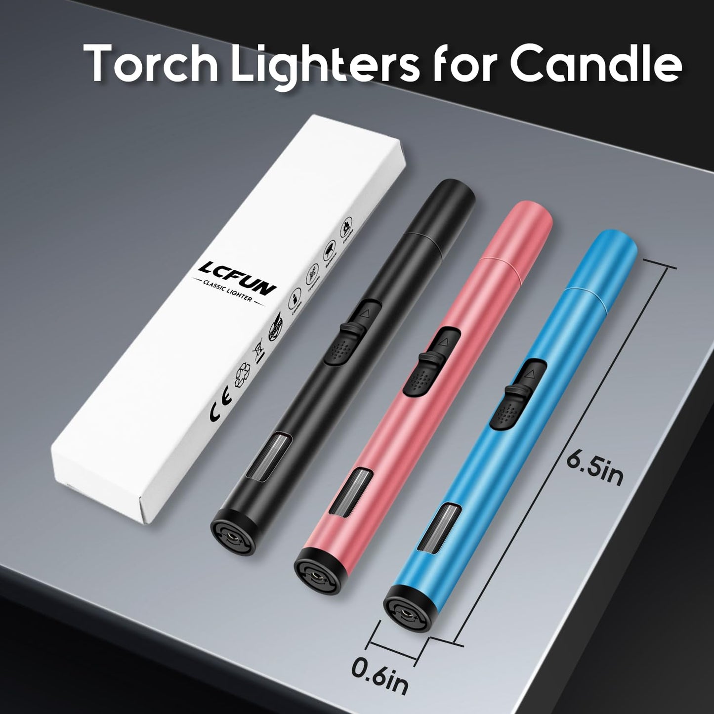 LcFun Torch Lighters 2 Pack Refillable Butane Lighter, Butane NOT Included, Windproof Adjustable Jet Flame Long Lighters for Candle, Grill, BBQ, Camping