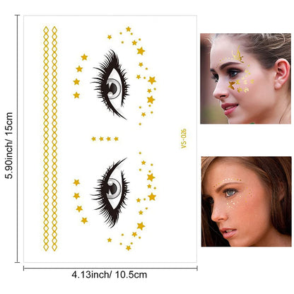 14 Sheets Face Temporary Tattoos, Rosymormor Face Stickers Gold Metallic Temporary Transfer Glitter Fake Tattoos, Freckle Stickers for Women Girls Festival Halloween Makeup Dancer Costume Parties