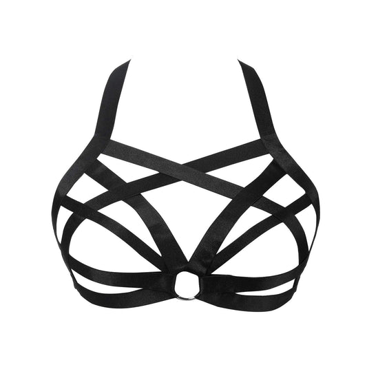 Jelinda Women Harness Elastic Cupless Cage Bra Hollow Out Strappy Crop Top (Color 11)One Size