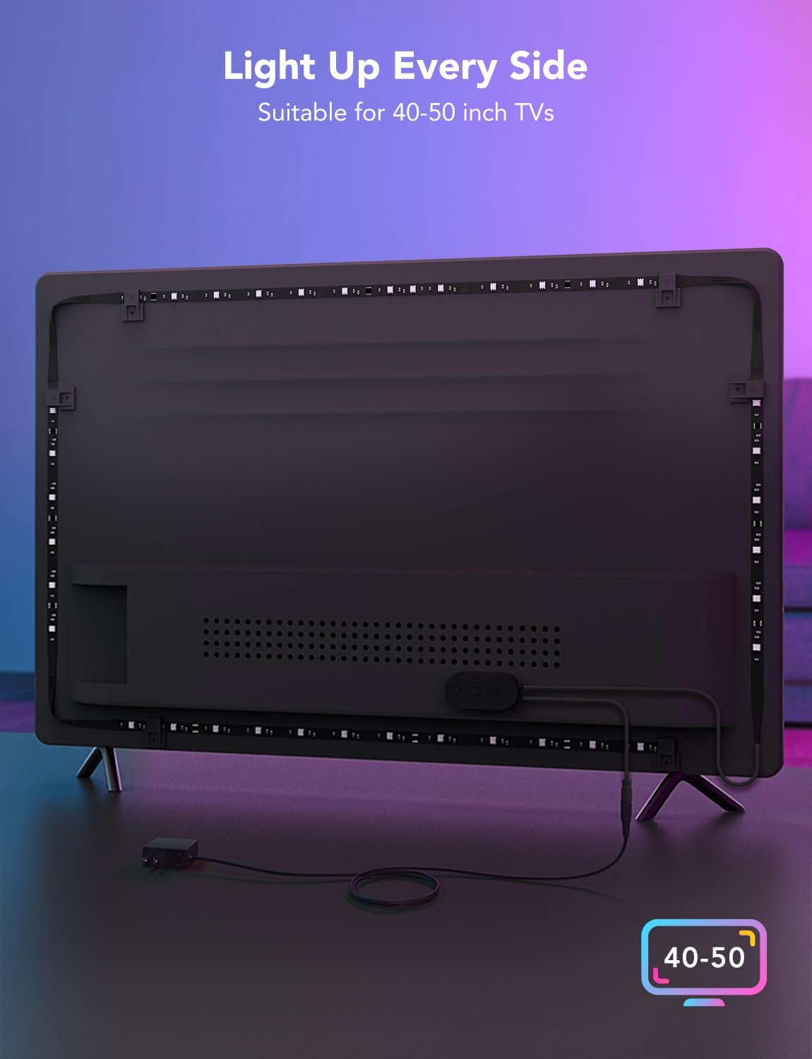 Govee TV LED Backlight Strip, RGBIC Smart LED Backlight for 40-50inch TVs, Music Sync, Wi-Fi Bluetooth & App Control, Works with Alexa & Google Assistant, 77 Scene Modes, Adapter