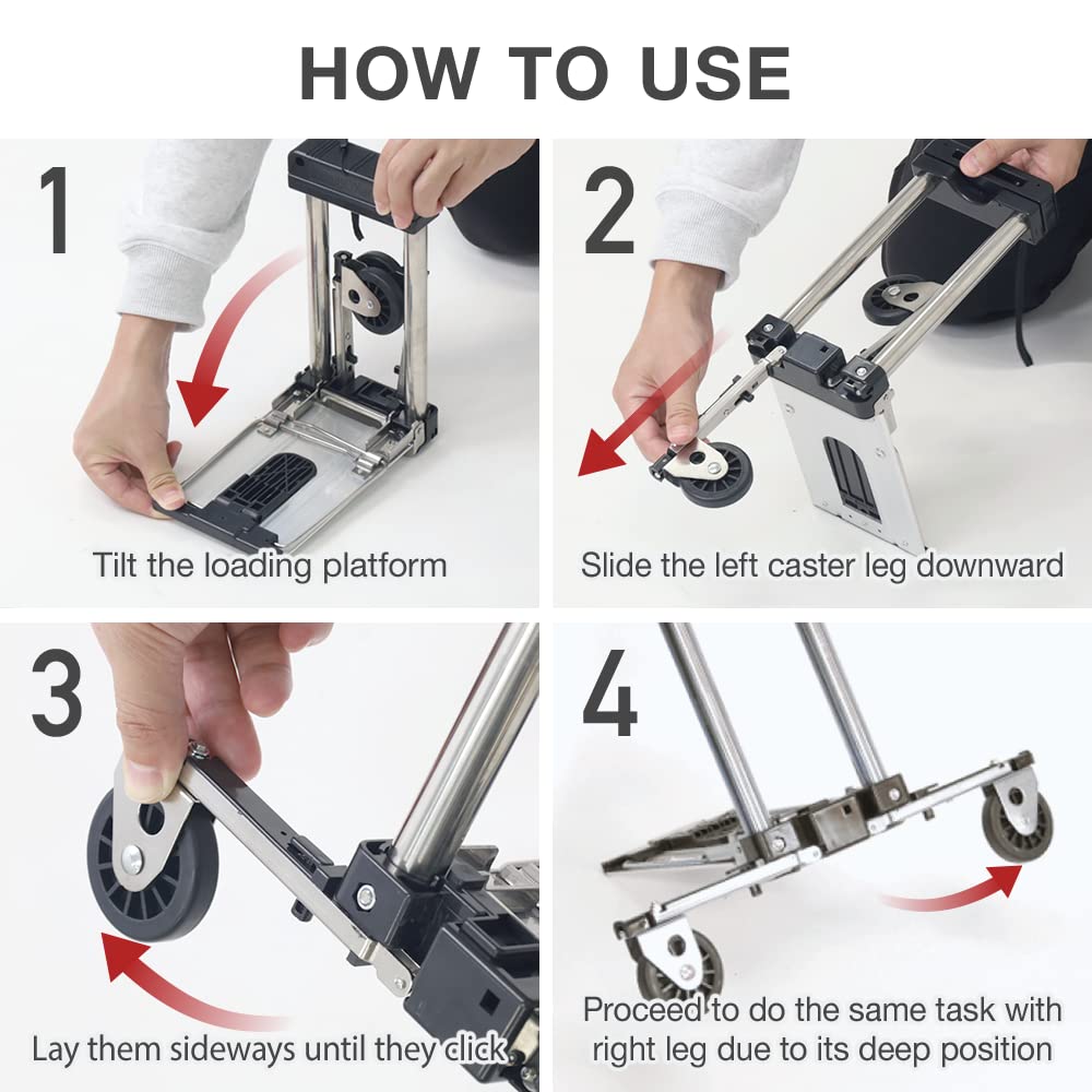 Japard Folding Carrying Cart, Luggage Cart with 2 Wheels One Way, Compact for Travel Small Mini Trolley for Light Duty School Business Bungee Cord