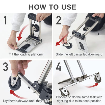 Japard Folding Carrying Cart, Luggage Cart with 2 Wheels One Way, Compact for Travel Small Mini Trolley for Light Duty School Business Bungee Cord