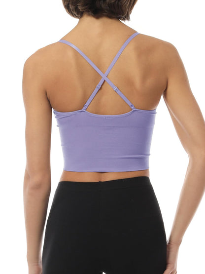 Design by Olivia Women's Seamless Padded Workout Sports Bra Cami Cropped Yoga Tank Top with Adjustable Straps Lavender LX