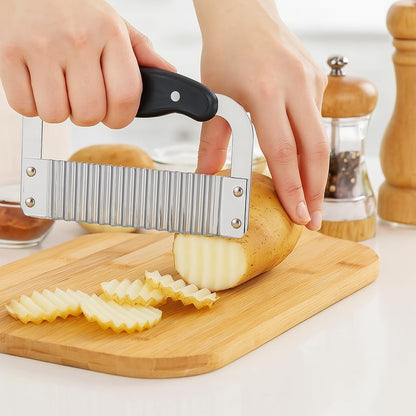 HIC Kitchen Crinkle-Cut Wave Slicer French Fry Vegetable Cutter, Stainless Steel Blade