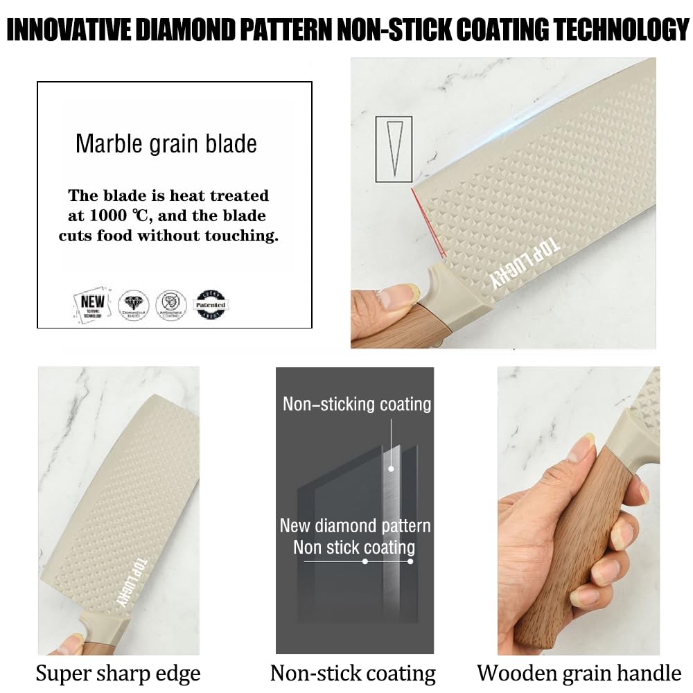 Knife Set, Wiztoynia 6-Piece Khaki Kitchen Knife Set for Home, Anti-Rust Non-stick Stainless Steel Sharp Chef Knife Sets with Universal Knife Block for Kitchen, Ergonomical Design (Khaki)