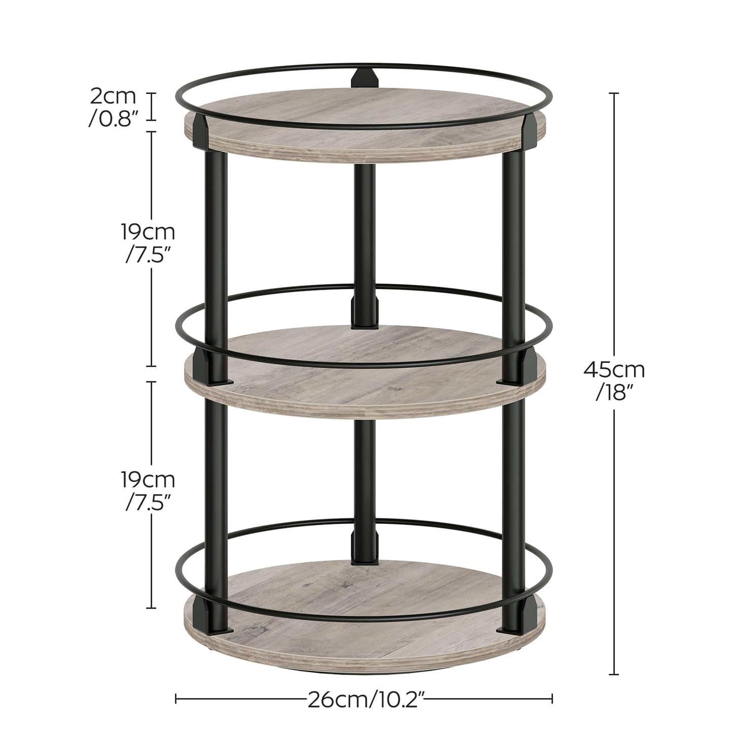 3-Tier Lazy Susan Organizer, Rotating Spice Rack, Spinning Organizer, Industrial Turntable Spice Rack Organizer for Cabinet, Kitchen Countertop, Pantry, Rustic Brown and Black SR23BR