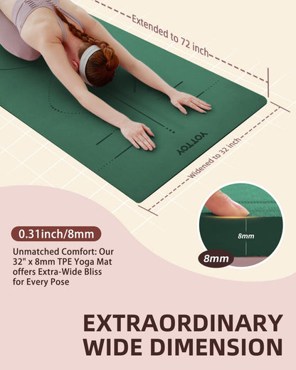 YOTTOY Yoga Mat, 72"x 32"x1/3" Extra Wide Non-Slip Exercise Fitness Yoga Mats,Eco-Friendly TPE Exercise Mats for Women Men Home Workout with Strap Bag (Modern, 72x32x1/3)