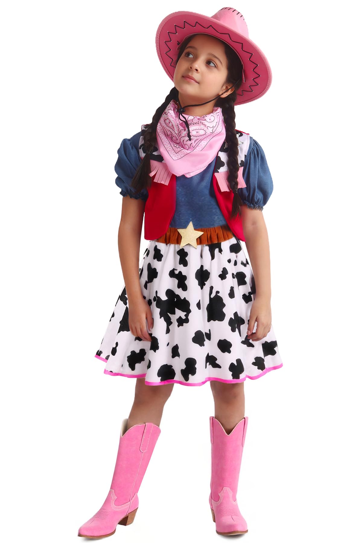 Doxrmuru Cowgirl Costume for Girls Halloween Western Rodeo Dress Up Outfit with Cowgirl Hat 7-8 Years