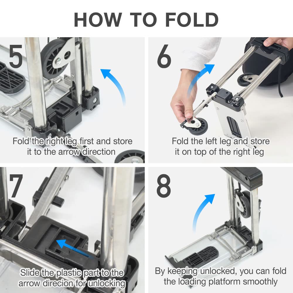 Japard Folding Carrying Cart, Luggage Cart with 2 Wheels One Way, Compact for Travel Small Mini Trolley for Light Duty School Business Bungee Cord