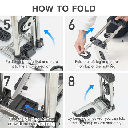 Japard Folding Carrying Cart, Luggage Cart with 2 Wheels One Way, Compact for Travel Small Mini Trolley for Light Duty School Business Bungee Cord