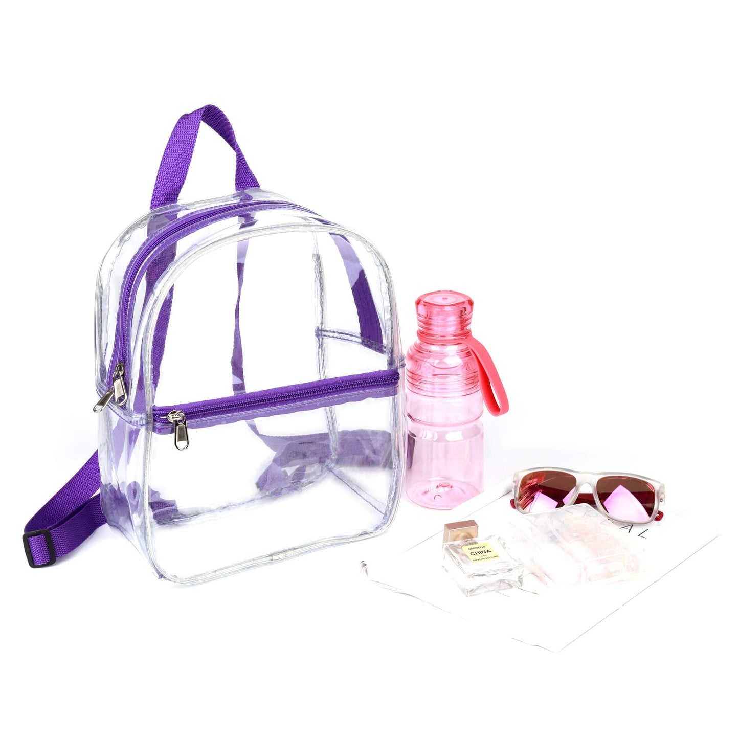 Keepcross Purple Small Mini Clear Backpack for Girls Kids - Cute Plastic Clear Bag Stadium Approved Great for Festival Sport Events Concerts Beach Travel