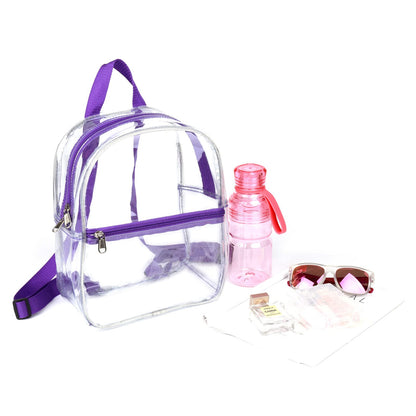 Keepcross Purple Small Mini Clear Backpack for Girls Kids - Cute Plastic Clear Bag Stadium Approved Great for Festival Sport Events Concerts Beach Travel