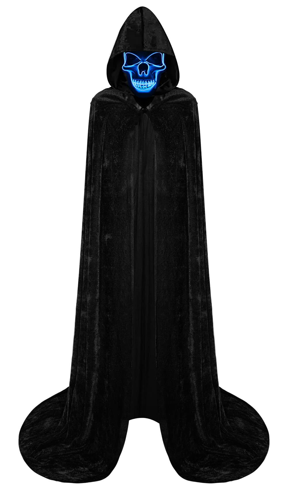 Double Couple Halloween Costumes for Adults with Scary Light up Mask Cosplay Cape Costumes Cloak with Hood for Women Men