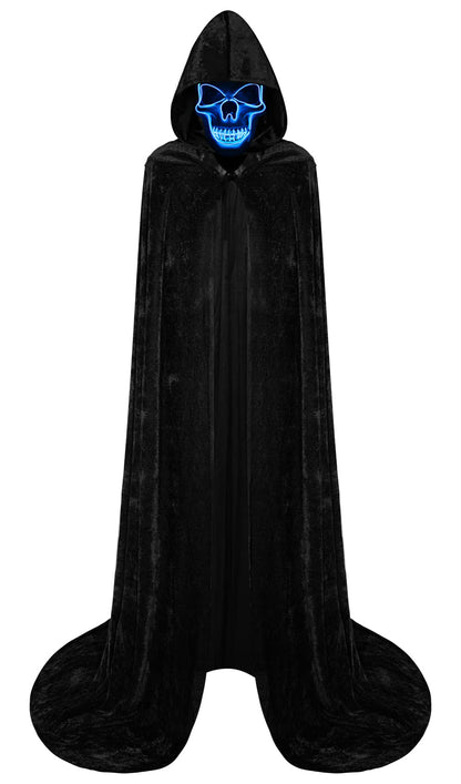 Double Couple Halloween Costumes for Adults with Scary Light up Mask Cosplay Cape Costumes Cloak with Hood for Women Men