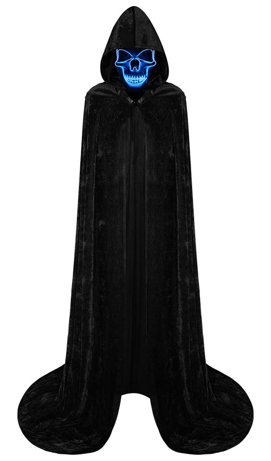 Double Couple Halloween Costumes for Adults with Scary Light up Mask Cosplay Cape Costumes Cloak with Hood for Women Men