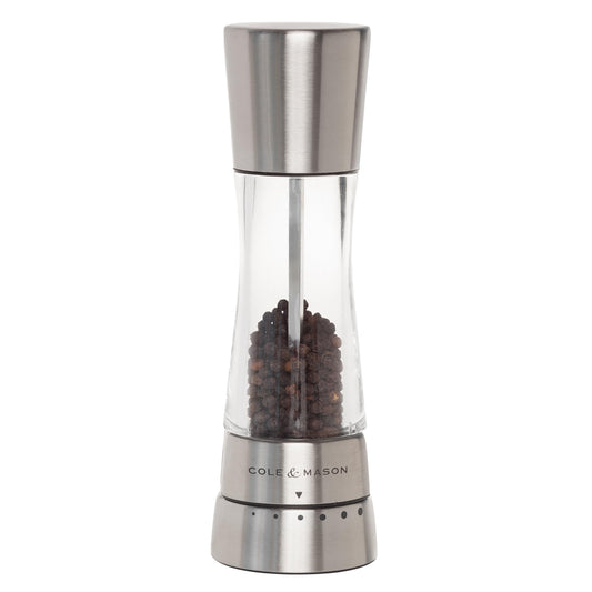Cole & Mason Derwent Pepper Mill - Refillable Pepper Grinder with Gourmet Precision Mechanisms - Kitchen Accessories for Cooking - Black Peppercorn Grinder for Seasoning - Pepper Mill, Stainless Steel