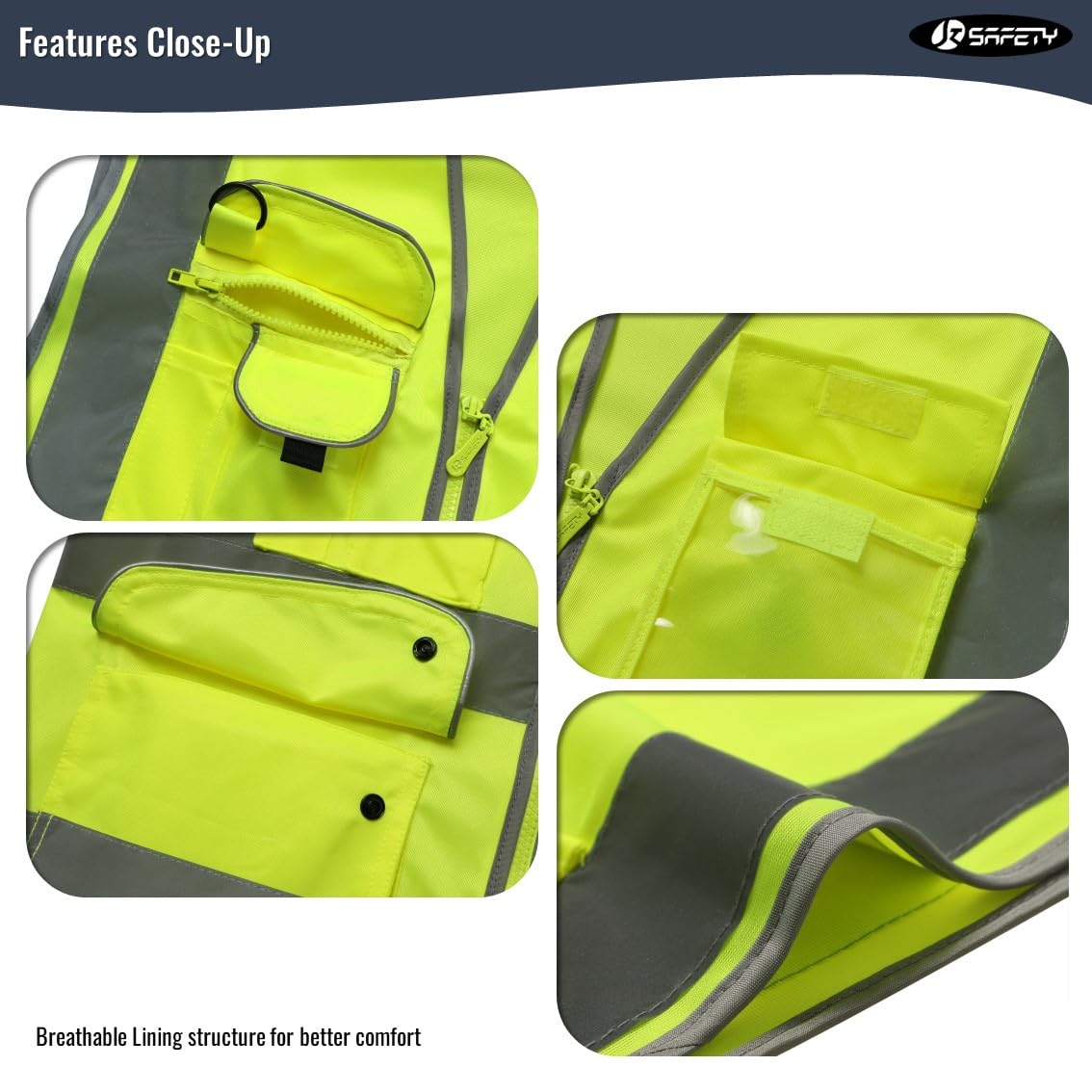 JKSafety 9 Pockets Class 2 High Visibility Zipper Front Safety Vest With Reflective Strips,Meets ANSI/ISEA Standard (Small, 150-Yellow)