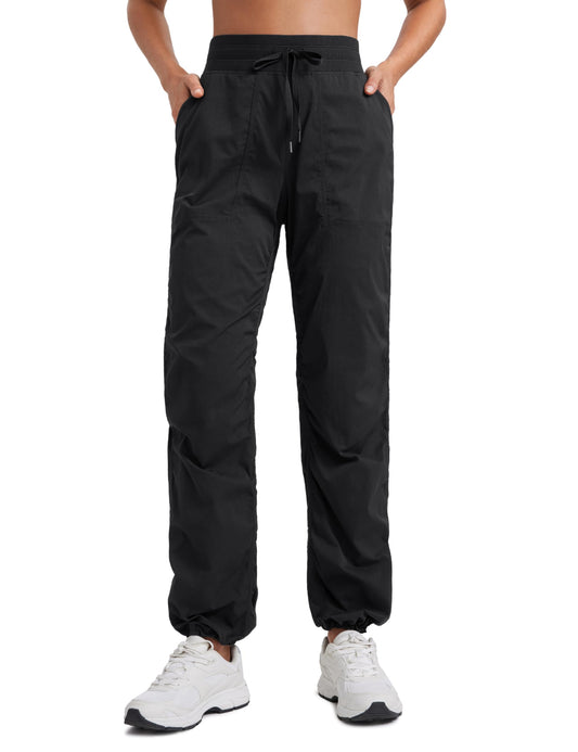 CRZ YOGA Lightweight Straight Leg Workout Pants for Women 30" Casual Ruched Work Gym Athletic Joggers with Pockets Black X-Small