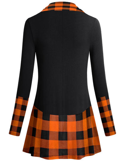 Miusey Halloween Tunics for Women Plus Size Plaid Sweaters Long Sleeve Leggings Shirts Trendy Womens Cowl Neck Tunic Sweatshirts Orange PLaid X-Large