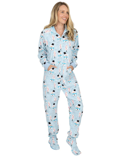 Frosty Winter Adult Hoodie Fleece One Piece - Footed Pajamas - Small Plus Size/Wide (Fits 5'3-5'6")