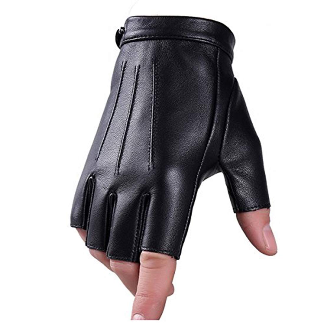 Fingerless Cosplay Gloves PU Faux Leather Outdoor Sport Half Finger Driving Glove for Men Women Teens (Fingerless, M)