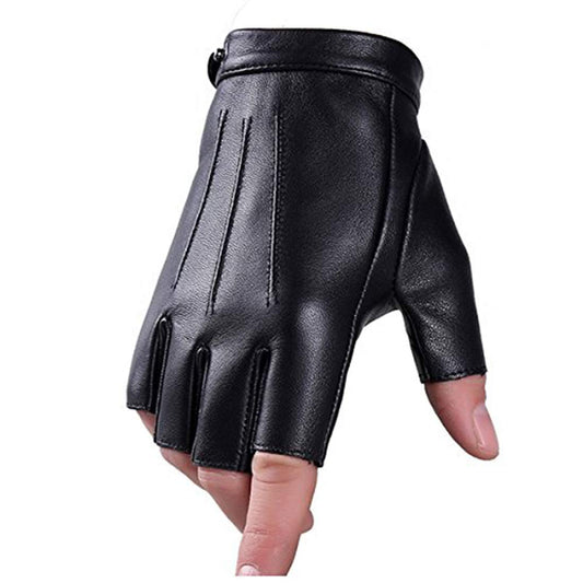 Fingerless Cosplay Gloves PU Faux Leather Outdoor Sport Half Finger Driving Glove for Men Women Teens (Fingerless, M)