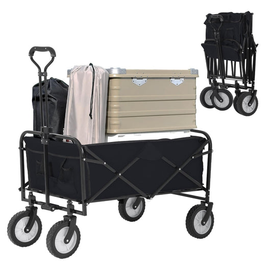 Collapsible Folding Wagon Garden Cart Beach Wagon Grocery Wagon All-Terrain Wheels Garden Grocery Wagon (Black)