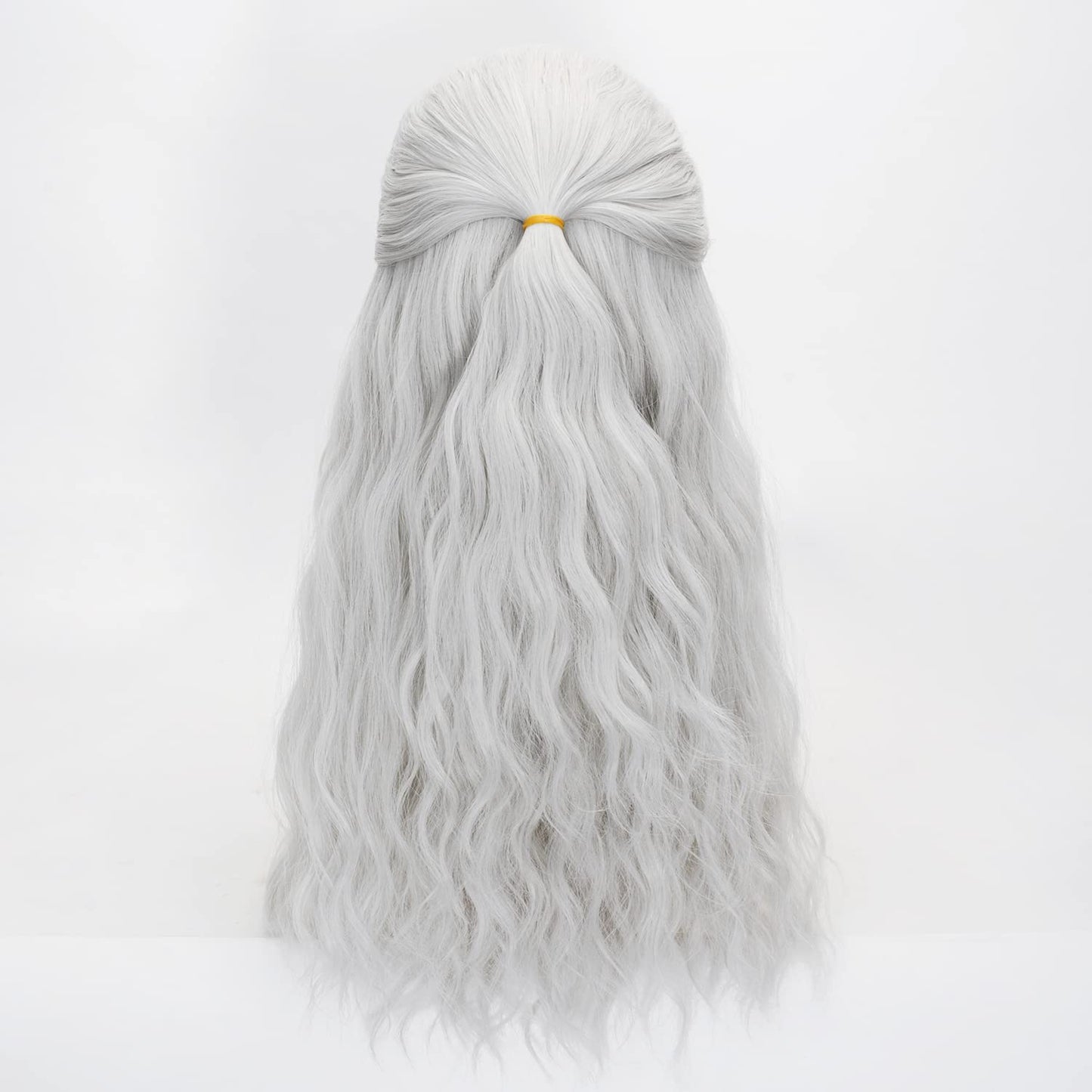 FALAMKA Silver Wig Men'S Long Wavy Cosplay Wig +Wolf Pendant Adult Costume Halloween With Necklace