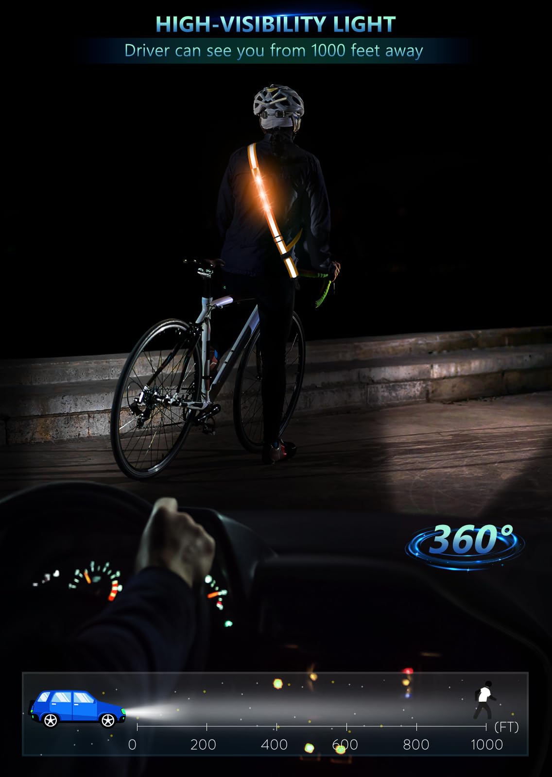 Fokia Kunbio LED Reflective Belt Sash for Walking at Night, Night Running Safety Gear High Visibility Rechargeable LED Light Up Running Belt for Runners Walkers Men Women