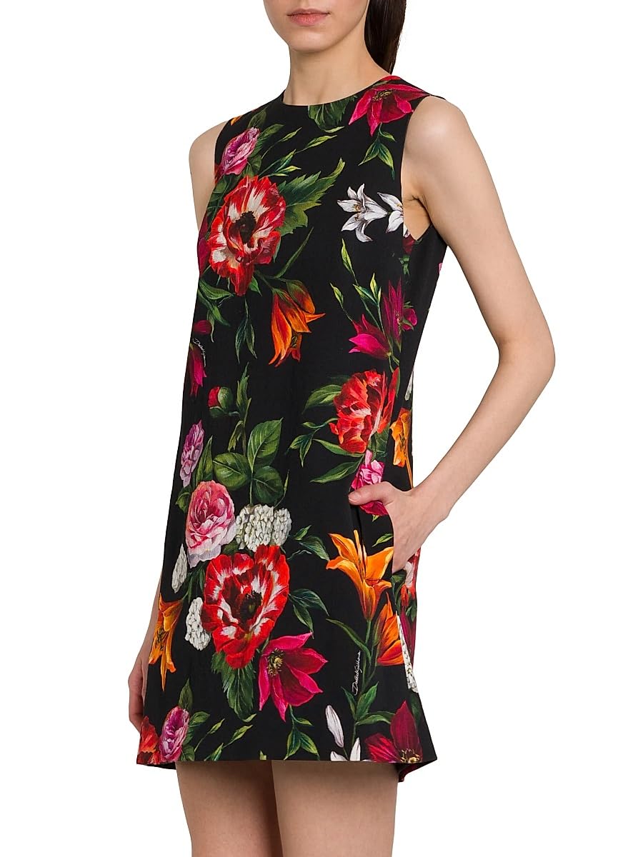 Dolce&Gabbana, Rafia Fiori Floral Minidress, 36 (0), Black Print Flower