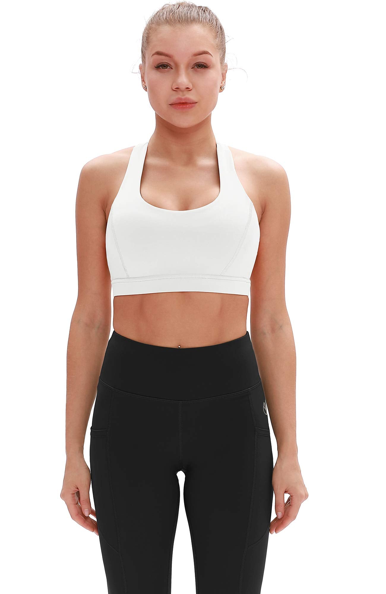 icyzone Workout Sports Bras for Women - Fitness Athletic Exercise Running Bra, Activewear Yoga Tops (S, Off White)