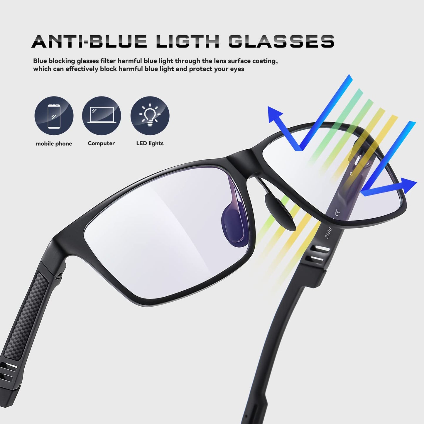 Reglaaly Blue-Light-Blocking-Glasses Men/Women Gaming Glasses Computer Screen Eyeglasses Metal Frame （black）