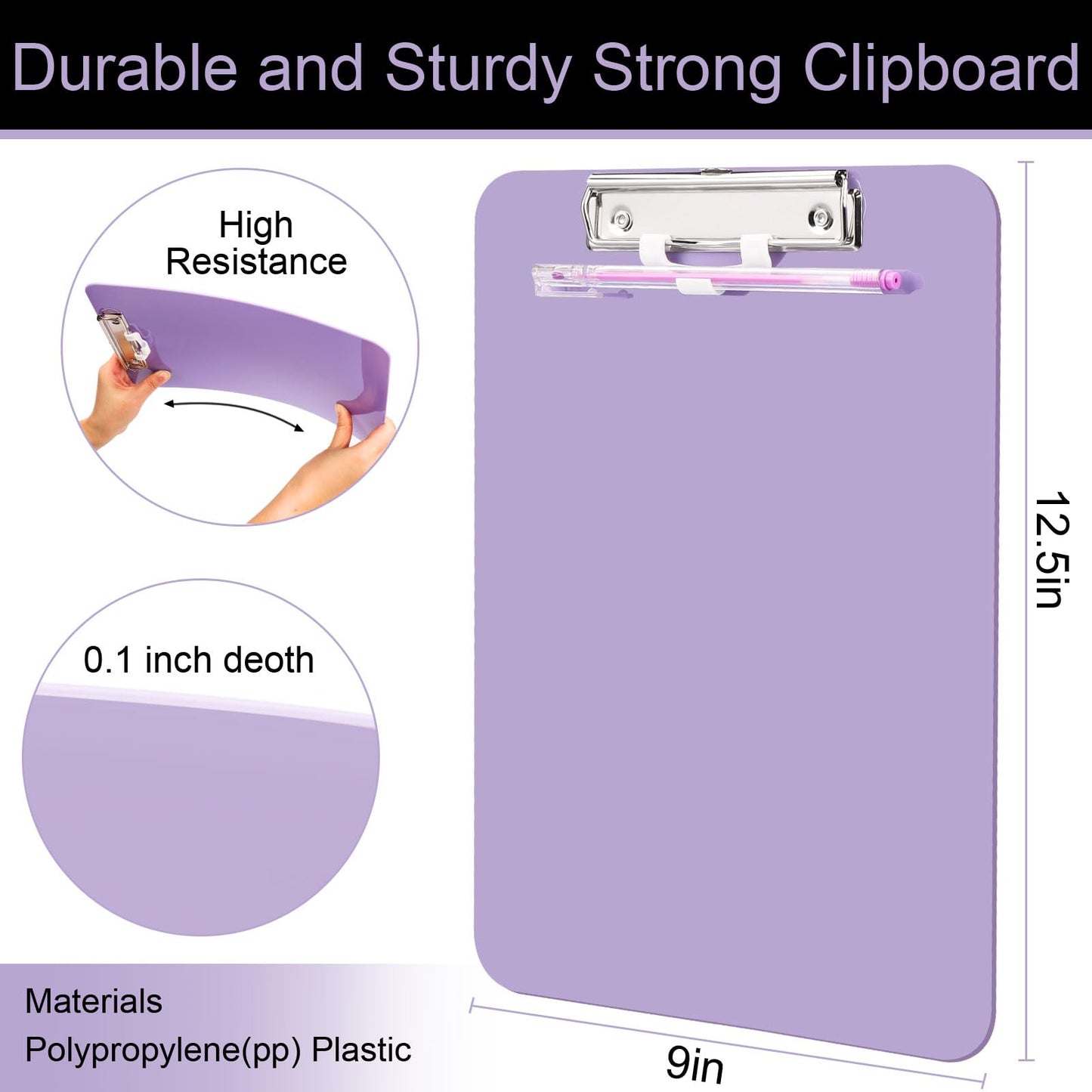 1 PCS A4 Clipboards,Plastic Clipboard with Pen Holder,Clip Boards 8.5x11 with Low Profile Clip,Cute Hanging Clipboard for School Office Supplies Clipboards for Kids,Portable ClipBoard for Nurse-Purple