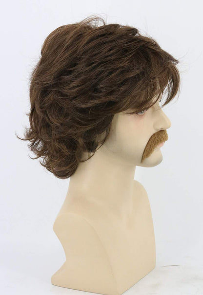 LeMarnia 70s Mens Wigs Brown Short Wavy Shaggy Wig Cosplay Halloween Costume Wigs+Wig Cap and Beard