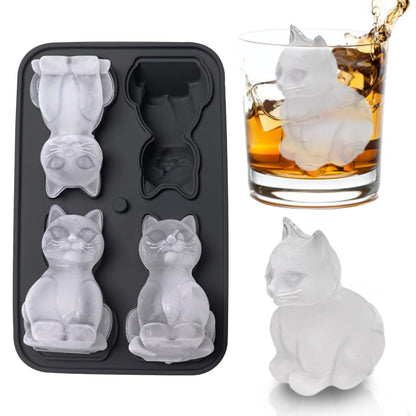 3D Cat Ice Cube Mold, Admaison Ice Cube Tray with Funnel with Funnel for Cocktails, Bourbon,Brandy, Whiskey Gifts for Men, Silicone Fun Shapes Black Cute (CAT)