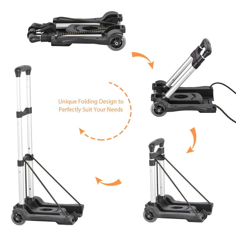 Hivexagon Folding Luggage Cart 88lbs Load Capacity Compact Lightweight and Durable Aluminum Alloy Travel Trolley for Luggage, Personal, Travel, Moving and Office Use